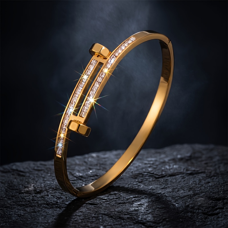 3pcs Embossed Four-Star Bangle Set, Stainless Steel